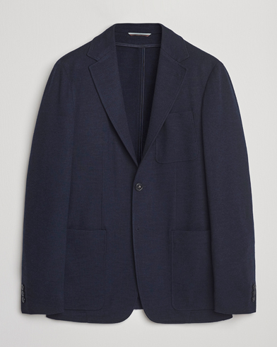 Canali Wool Houndstooth Jersey Blazer Navy – Sininen