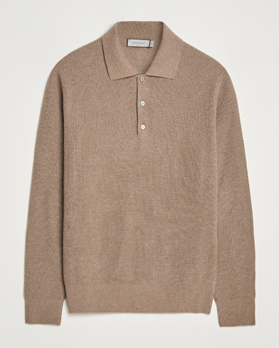 Canali Wool/Cashmere Long Sleeve Polo Brown – Ruskea