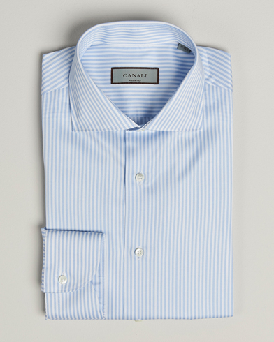 Canali Slim Fit Cotton Shirt Light Blue Stripe – Sininen