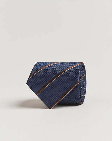 Canali Regimental Stripe Silk Tie Navy/Brown – Sininen