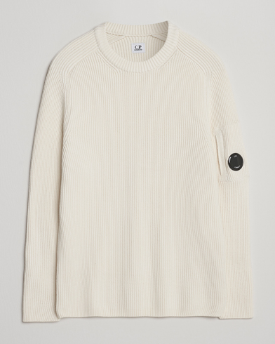 C.P. Company Full Rib Knitted Cotton Crew Neck White – Valkoinen