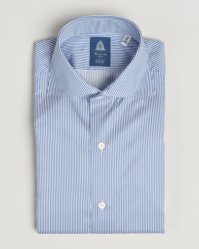 Finamore Napoli Milano Slim Cotton Twill Shirt Blue Stripe – Sininen