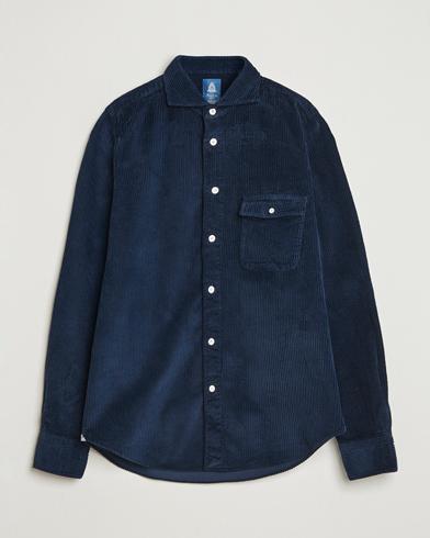 Finamore Napoli Garment Dyed Corduroy Overshirt Navy – Sininen