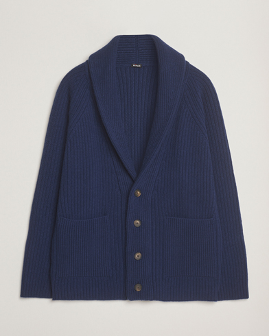 Kiton Cashmere Rib Shawl Cardigan Navy – Sininen