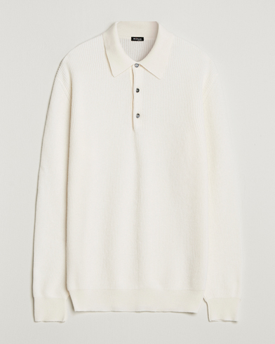 Kiton Cashmere Rib Long Sleeve Polo Light Beige – Valkoinen
