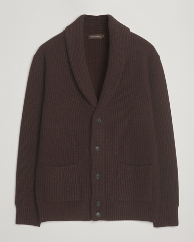 Oscar Jacobson Roland Wool Cardigan Dark Brown – Ruskea