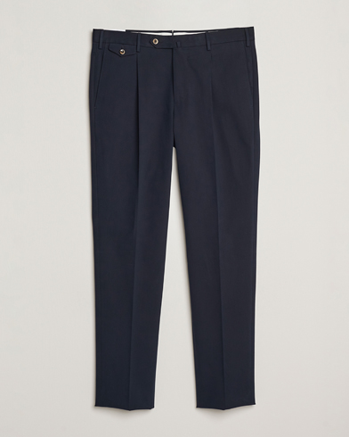 PT01 Slim Fit Pleated Cotton/Cashmere Trousers Navy – Sininen