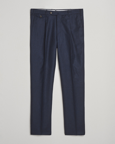 PT01 Gentleman Fit Pleated Houndstooth Flannel Trousers Navy – Sininen