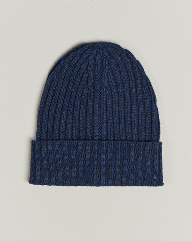Piacenza Cashmere Ribbed Cashmere Beanie Dark Blue – Sininen