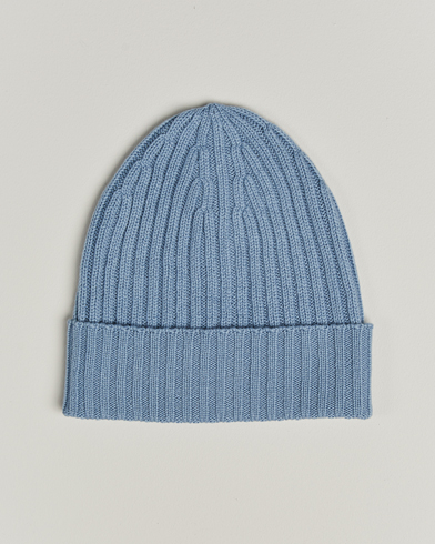 Piacenza Cashmere Ribbed Cashmere Beanie Sky Blue – Sininen