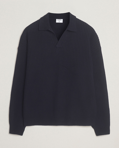 Filippa K Ribbed Wool Polo Shirt Navy – Sininen
