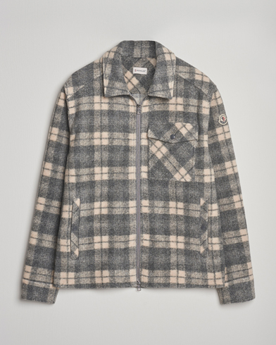 Moncler Wool Zip Overshirt Grey Check – Harmaa