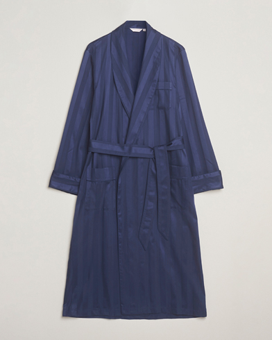 Derek Rose Striped Cotton Dressing Gown Navy – Sininen