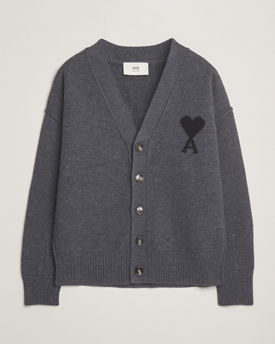 AMI Big Heart Logo Wool Knitted Cardigan Dark Grey – Harmaa