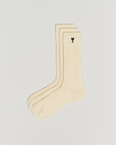 AMI 3-Pack Heart Logo Cotton Socks Ecru – Beige