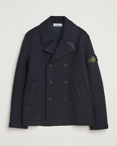 Stone Island Double Breasted Felted Wool Peacoat Navy – Sininen