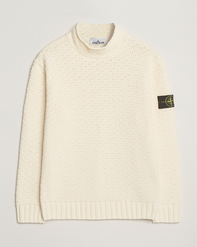 Stone Island Cotton Chenille Knitted Mock Neck Ivory – Valkoinen