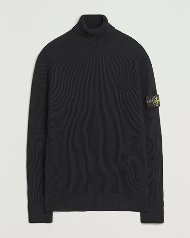 Stone Island Full Rib Wool Turtleneck Black – Musta
