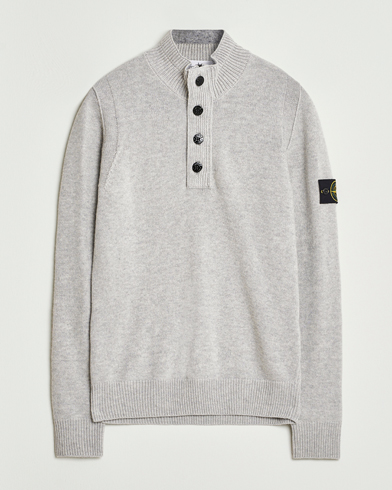 Stone Island Knitted Lambswool Half Button Zip Grey Melange – Harmaa