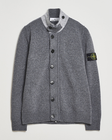 Stone Island Knitted Lambswool Zip Cardigan Cement Melange – Harmaa