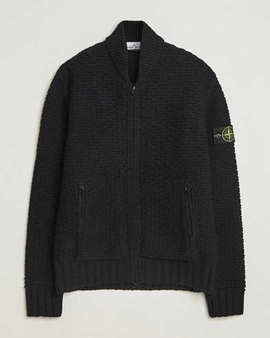 Stone Island Mixed Stiches Wool Knitted Zip Cardigan Black – Musta
