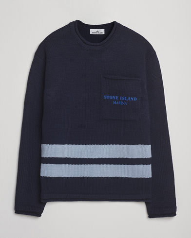 Stone Island Marina Knitted Wool Contrast Crew Neck Navy – Sininen