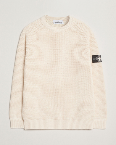 Stone Island RAW Cotton Popcorn Stitch Crew Neck Ivory – Valkoinen