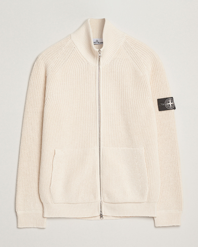 Stone Island RAW Cotton Popcorn Stitch Full Zip Ivory – Valkoinen