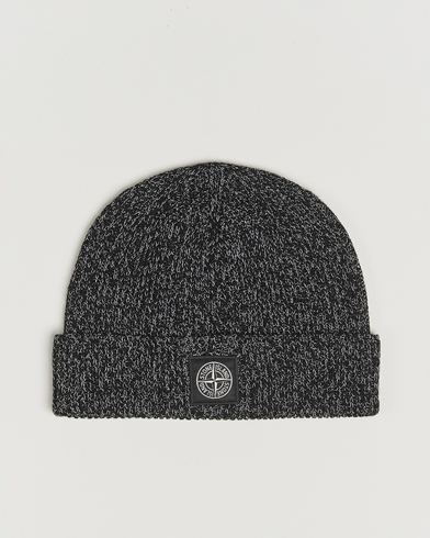 Stone Island Reflective Cotton Knit Beanie Black Melange – Musta