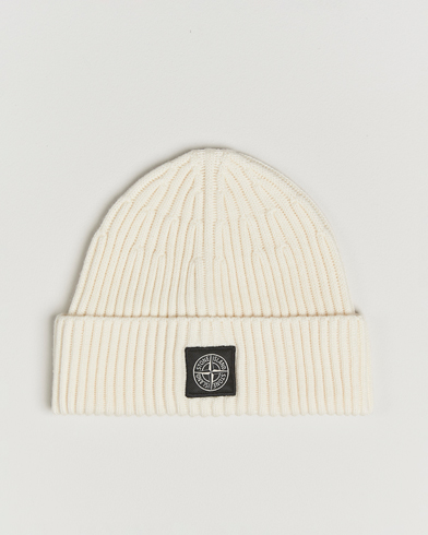 Stone Island Full Rib Wool Beanie Ivory – Valkoinen