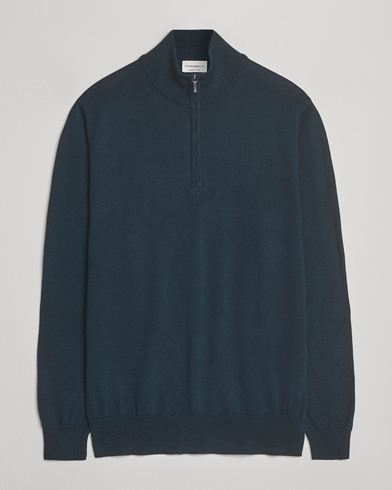 Morgano Extra Fine Merino Wool Half-Zip Bottle Green – Vihreä