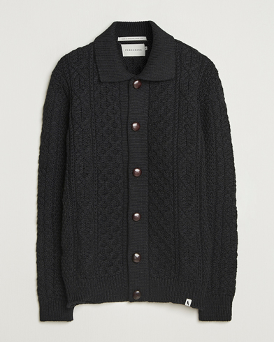 Peregrine Hudson Wool Aran Knitted Cardigan Black – Musta