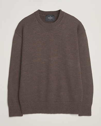 Gran Sasso Heavy Knitted Merino Crew Neck Brown Melange – Ruskea