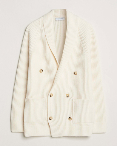 Gran Sasso Shawl Collar Heavy Knitted Wool Cardigan Cream – Valkoinen