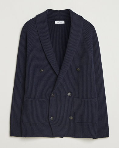 Gran Sasso Shawl Collar Heavy Knitted Wool Cardigan Navy – Sininen