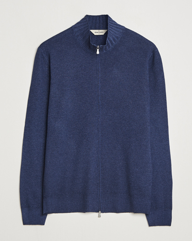 Gran Sasso Wool/Cashmere Washed Full Zip Navy Melange – Sininen