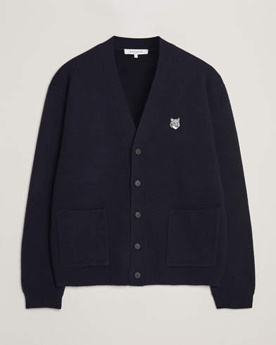 Maison Kitsuné Grey Fox Head Milano Lambswool Cardigan Classic Navy – Sininen