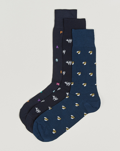 Paul Smith 3-Pack Printed Sock Navy – Sininen