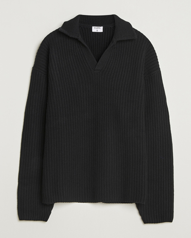 Filippa K Chunky Ribbed Wool Polo Black – Musta