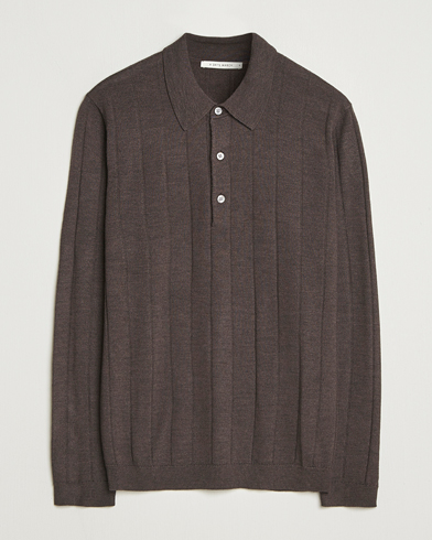 A Day's March Ambroz Structured Merino Polo Brown Melange – Ruskea