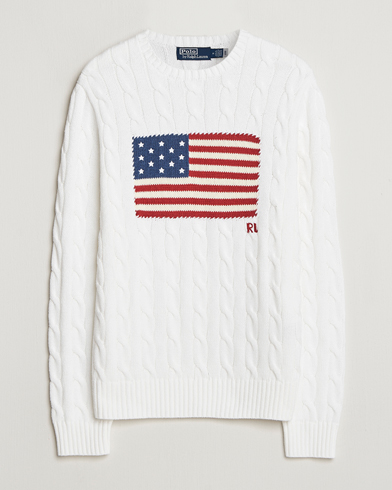 Polo Ralph Lauren Cotton Cable Flag Sweater Ceramic White – Valkoinen