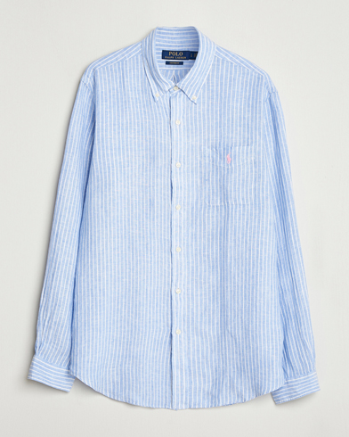 Polo Ralph Lauren Custom Fit Linen Striped Shirt Light Blue/White – Sininen