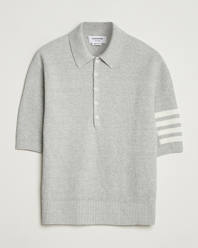 Thom Browne Textured 4 Bar Knitted Polo Light Grey – Harmaa