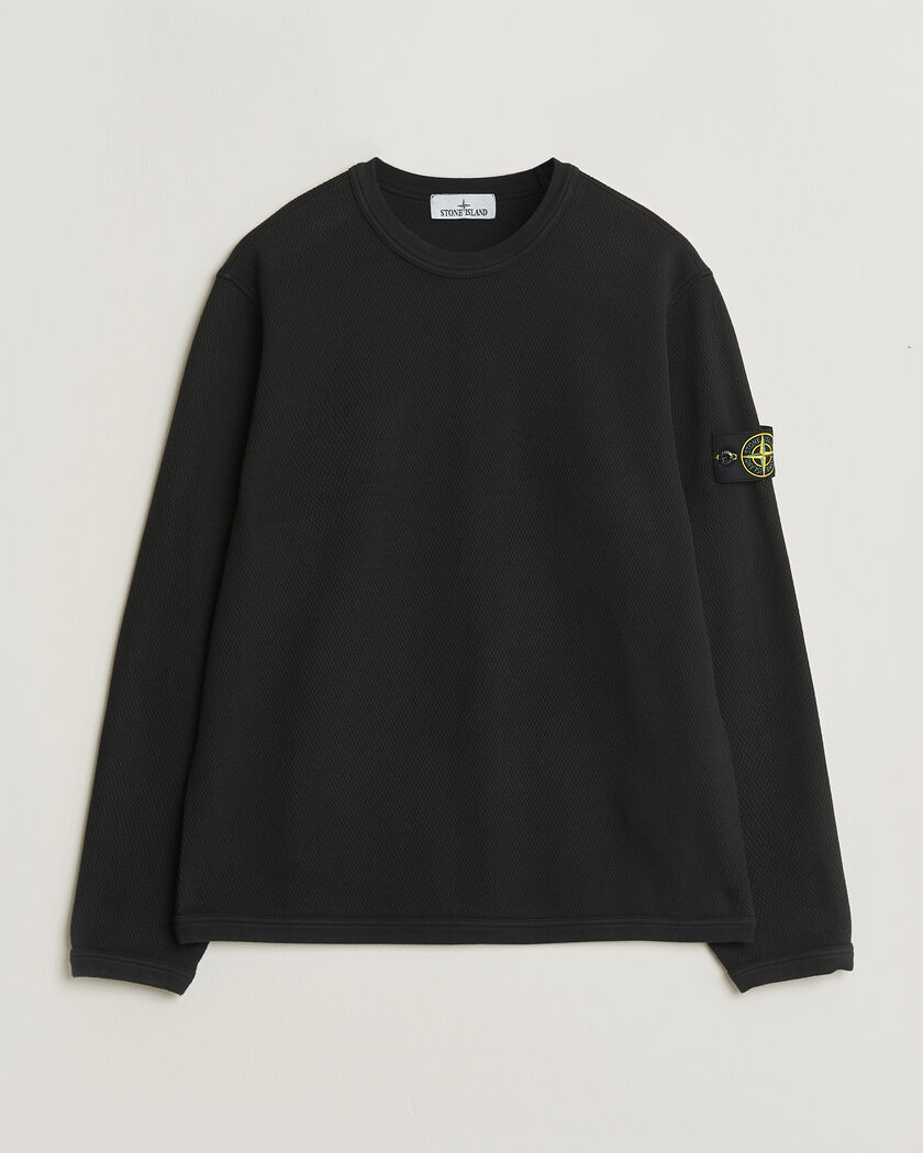 Stone Island Mesh Stitch Organic Cotton Fleece Crewneck Black – Musta