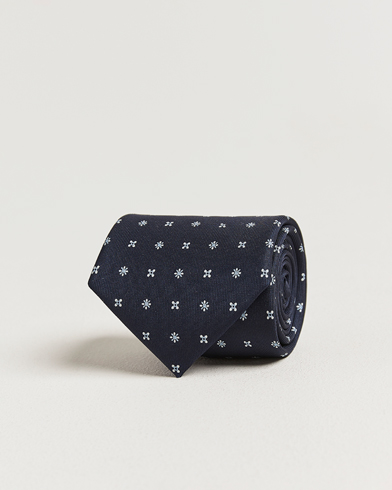 E. Marinella 3-Fold Printed Silk Tie Navy – Sininen