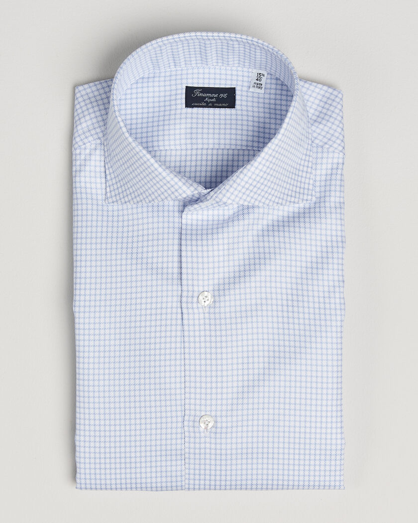 Finamore Napoli Milano Slim Twill Shirt Light Blue Check – Sininen
