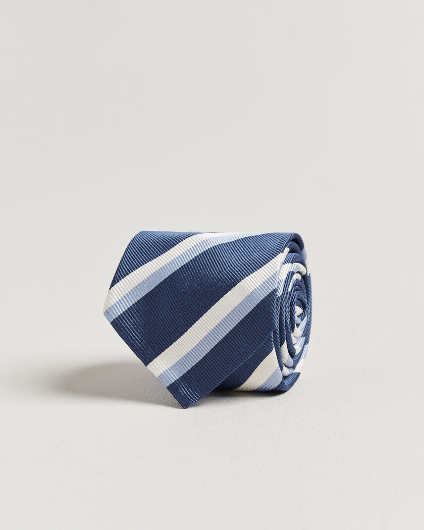 Finamore Napoli Regimental Stripe Silk Tie Blue/White – Sininen