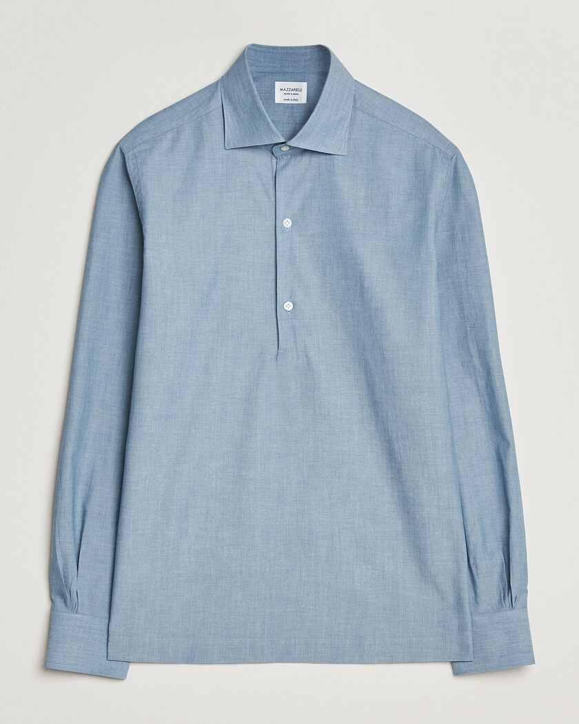 Mazzarelli Soft Cotton Denim Popover Shirt Blue – Sininen