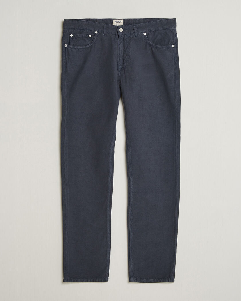 Morris James Washed Linen 5-Pocket Pants Dark Blue – Sininen
