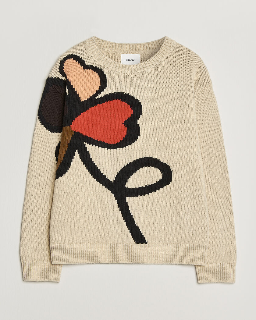 NN07 Todd Printed Flower Sweater Ecru Multi – Monivärinen
